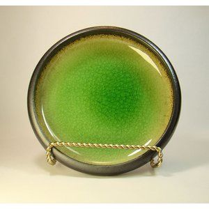 Crackled Green Glaze Deep Dish Dinner Plate Japanese Large 7.75”